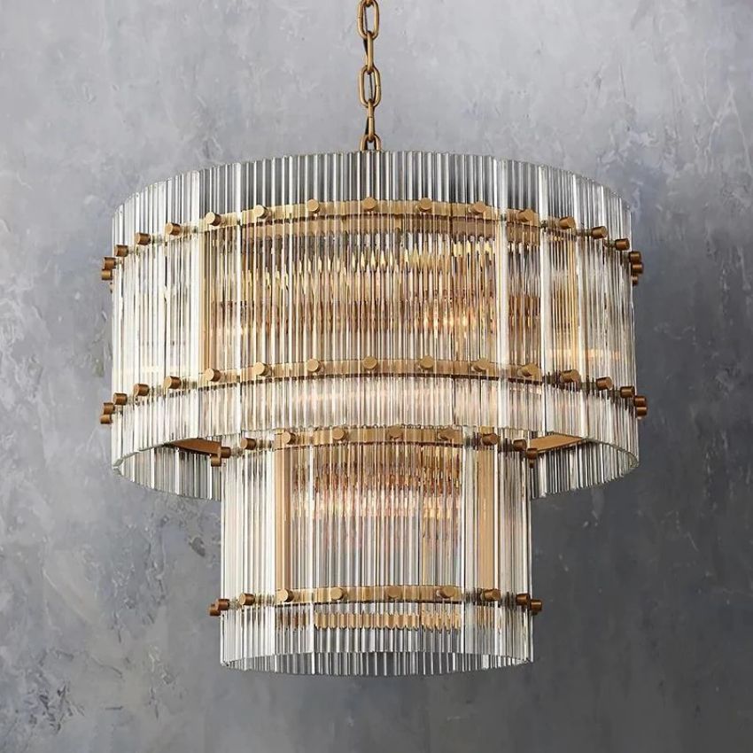 Sanrico Glass Two-Tier Round Chandelier 22"