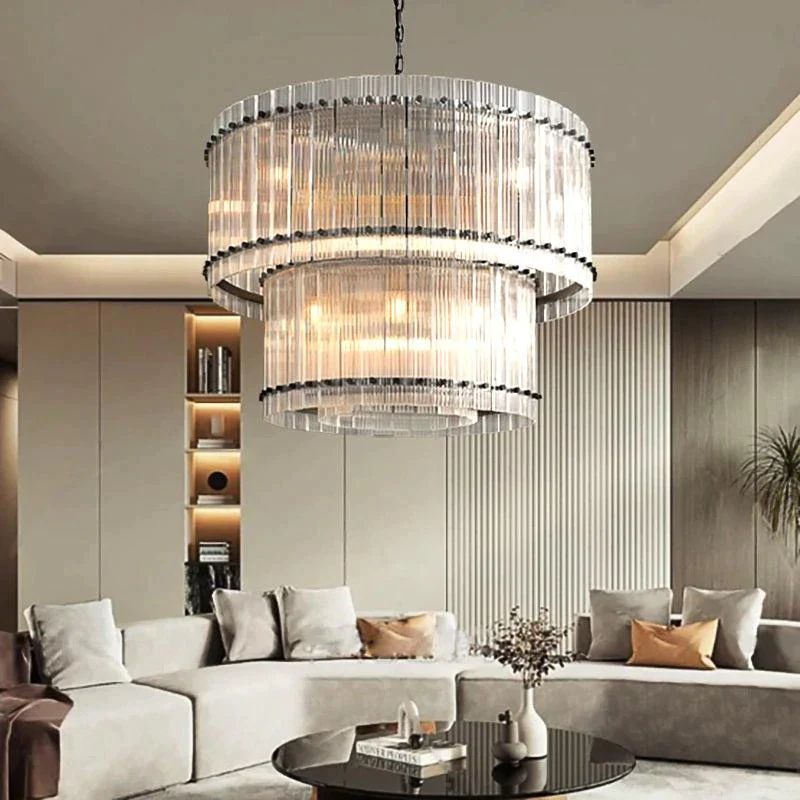 Sanrico Glass Two-Tier Round Chandelier 37"
