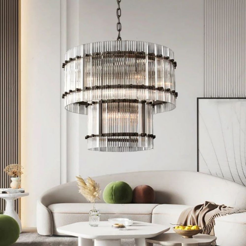 Sanrico Glass Two-Tier Round Chandelier 22"