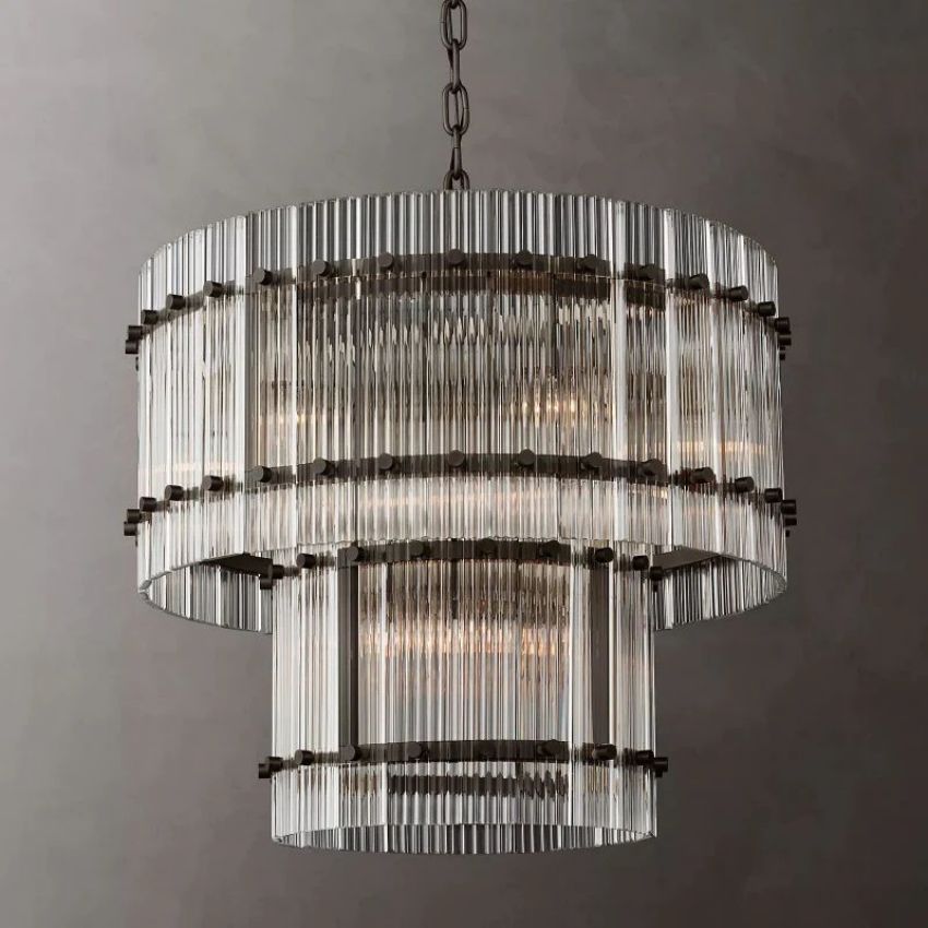 Sanrico Glass Two-Tier Round Chandelier 22"